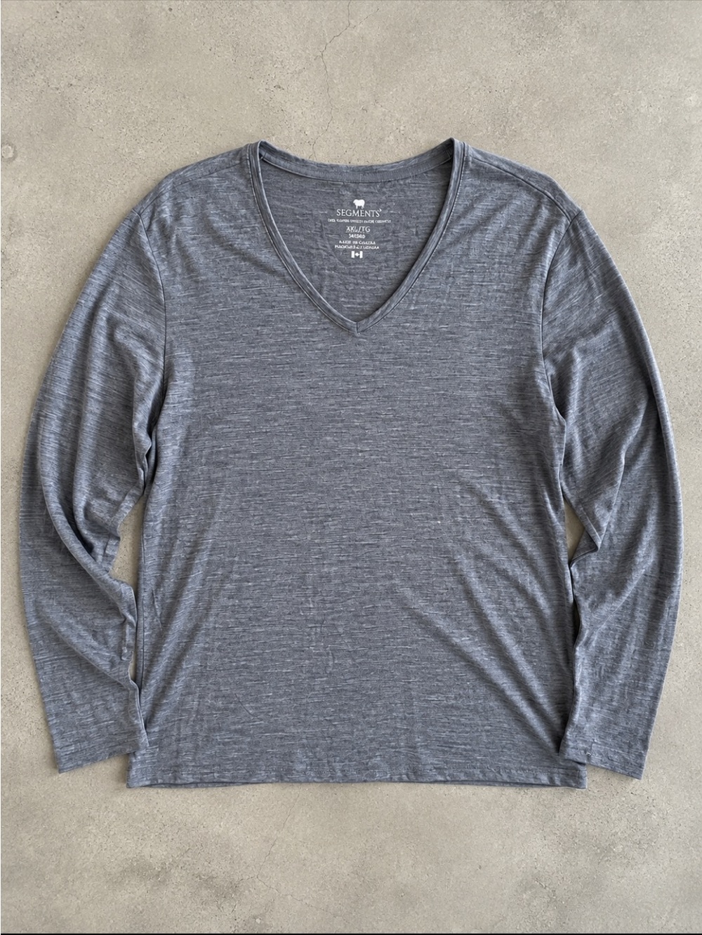 Segments 100% Merino Wool V-Neck Long Sleeve Shirt Woman XXL Grey Canada FLAWS